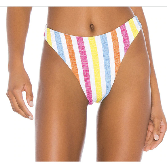 Tularosa Smocked Rainbow Striped Cheeky Bikini Bottom Sammie New Size Medium